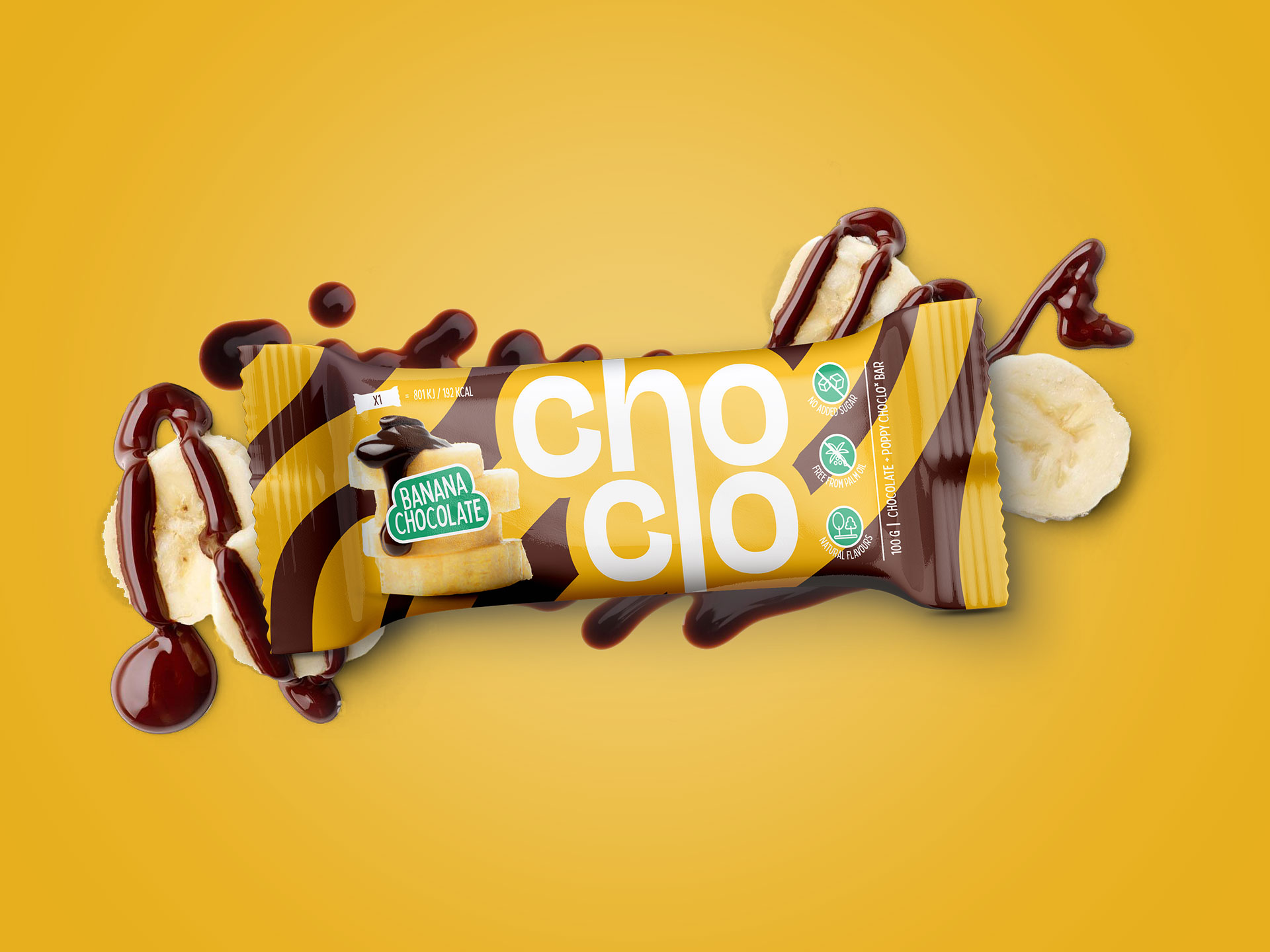 Bild som föreställer förslag på design av en chokladbar med smak av Banana Chocolate